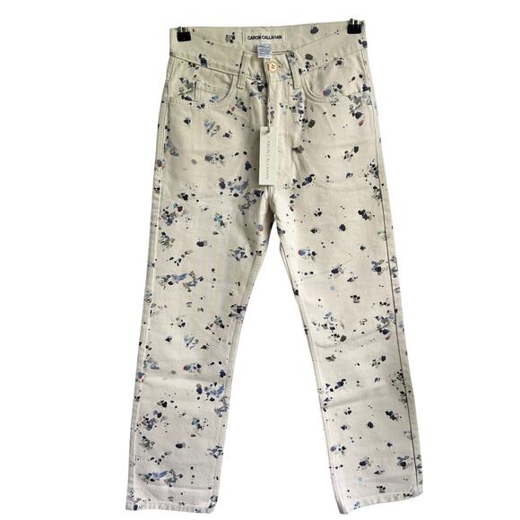 Caron Callahan NWT Stewart Khaki Painter Print Sz 0 Straight Wide Leg Jeans Pant - Picture 2 of 13
